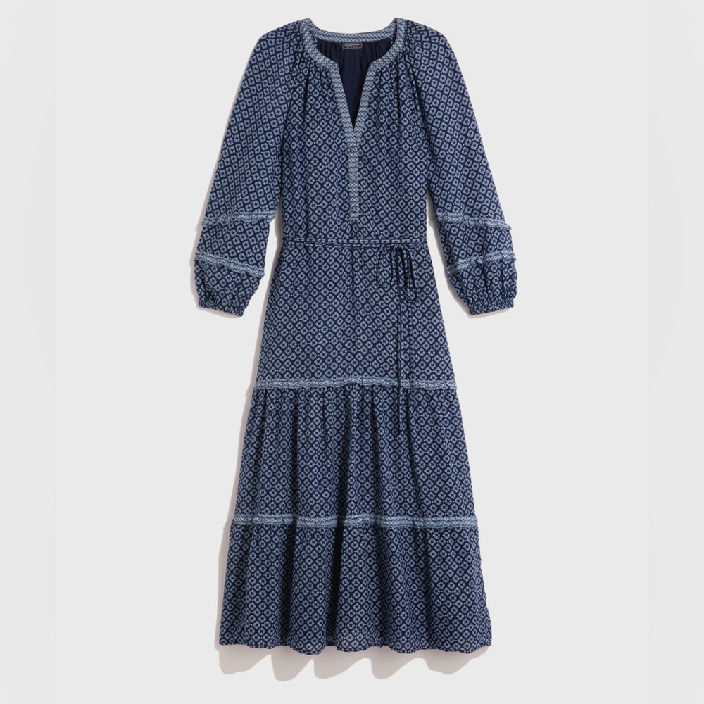 Vineyard Vines Amelia Maxi Dress M New NWT Navy Geo Print Long Sleeve Tiered